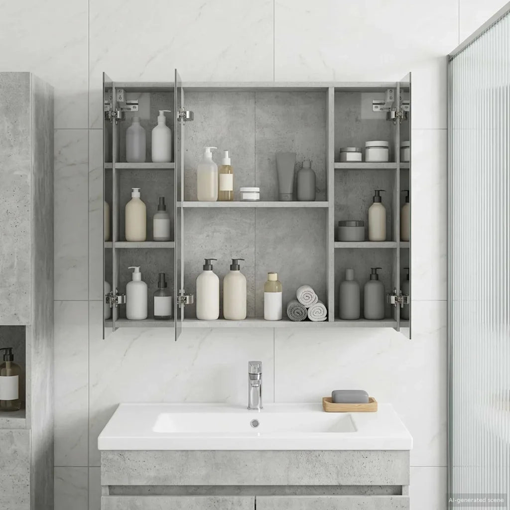 Mobiletto per specchio da bagno con lo scaffale Grigio cemento 889106
