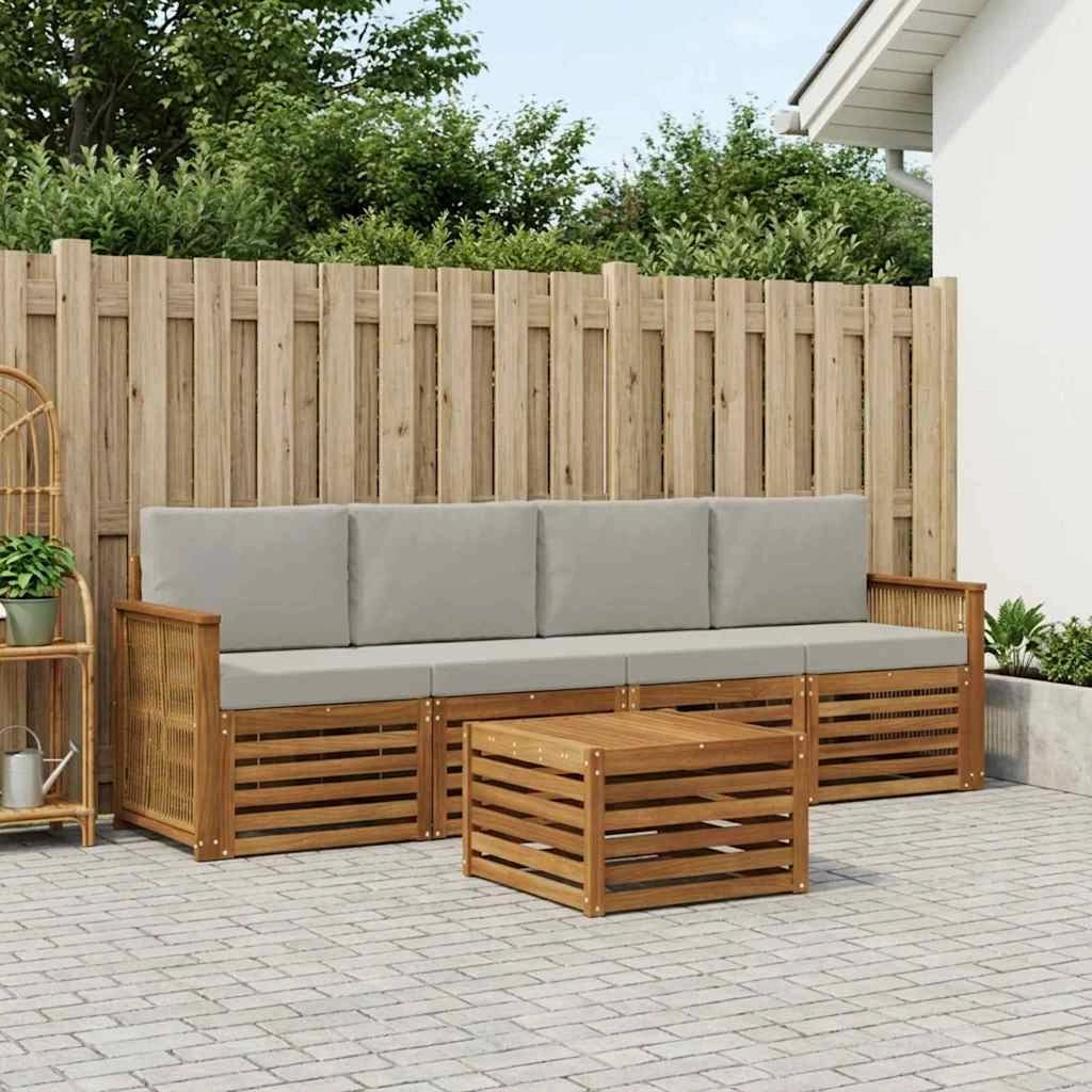 Set di divani da esterno 5 pz Naturale e Grigio Chiaro 3383997