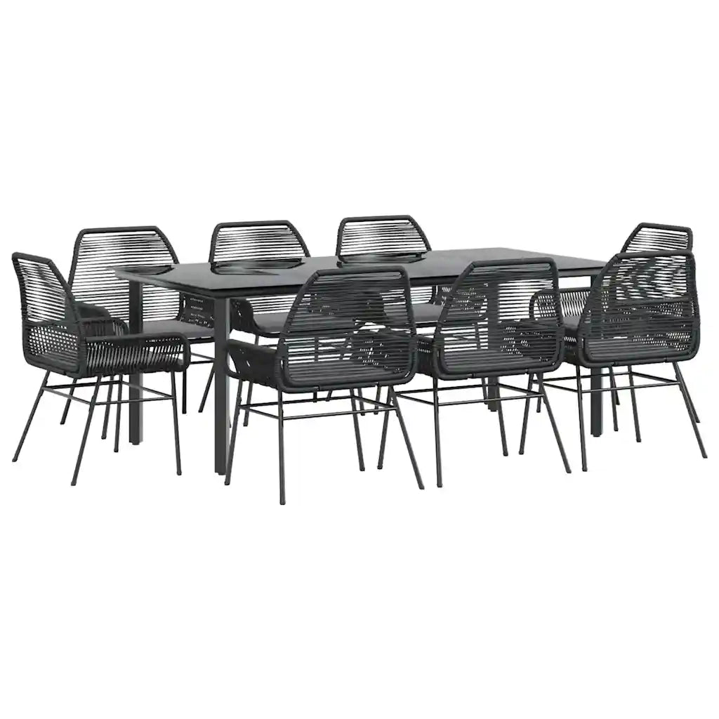 Set da Pranzo da Giardino 9 pz con Cuscini Polyrattan Vetro