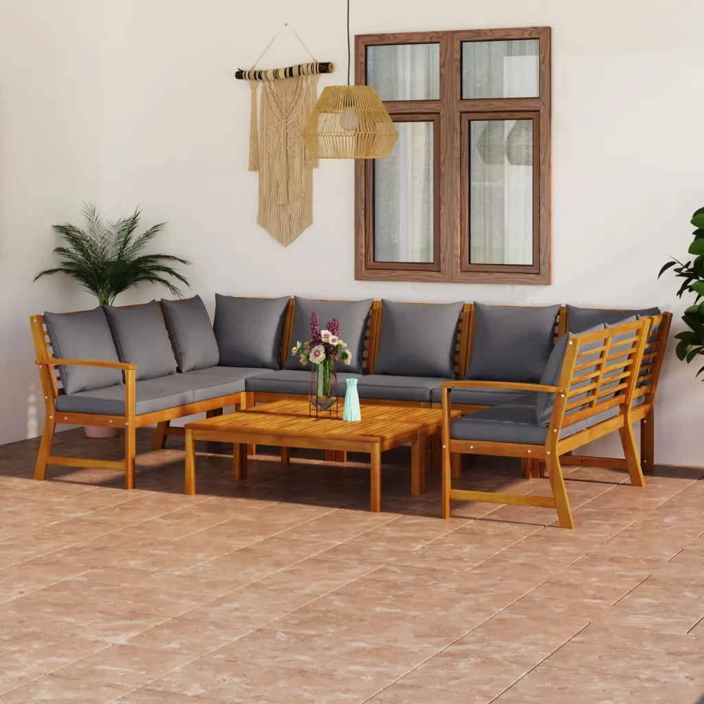 Set Divani da Giardino 9 pz con Cuscini in Massello di Acacia cod mxl 48155