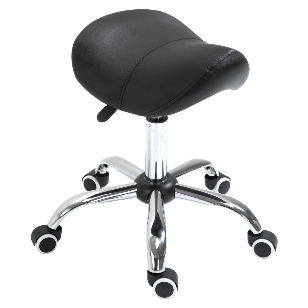 EasyComfort Sgabello da Lavoro a Sella con Ruote e Altezza Regolabile per Negozi Parrucchiere e Tattoo, 52x53x49-61cm Nero