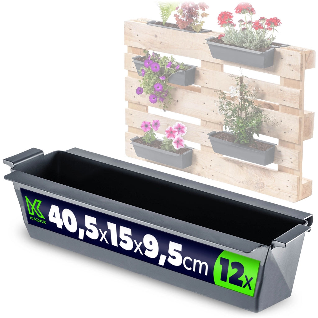 Vaso da fiori KADAX, vasi per Europallets, scatola da 40 cm, 12 pezzi