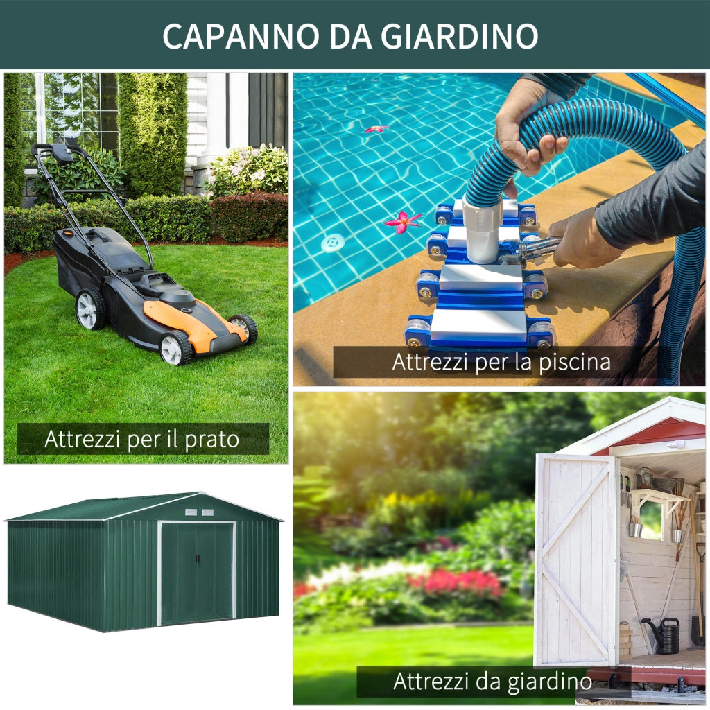 EasyComfort Casetta da Giardino con 2 Porte Scorrevoli e 4 Prese d'Aria in Acciaio, 340x386x200cm, Verde