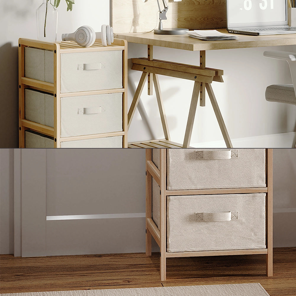 Vicco Mobile da bagno Beige 34.5 x 67 cm con 3 cassetti in tessuto