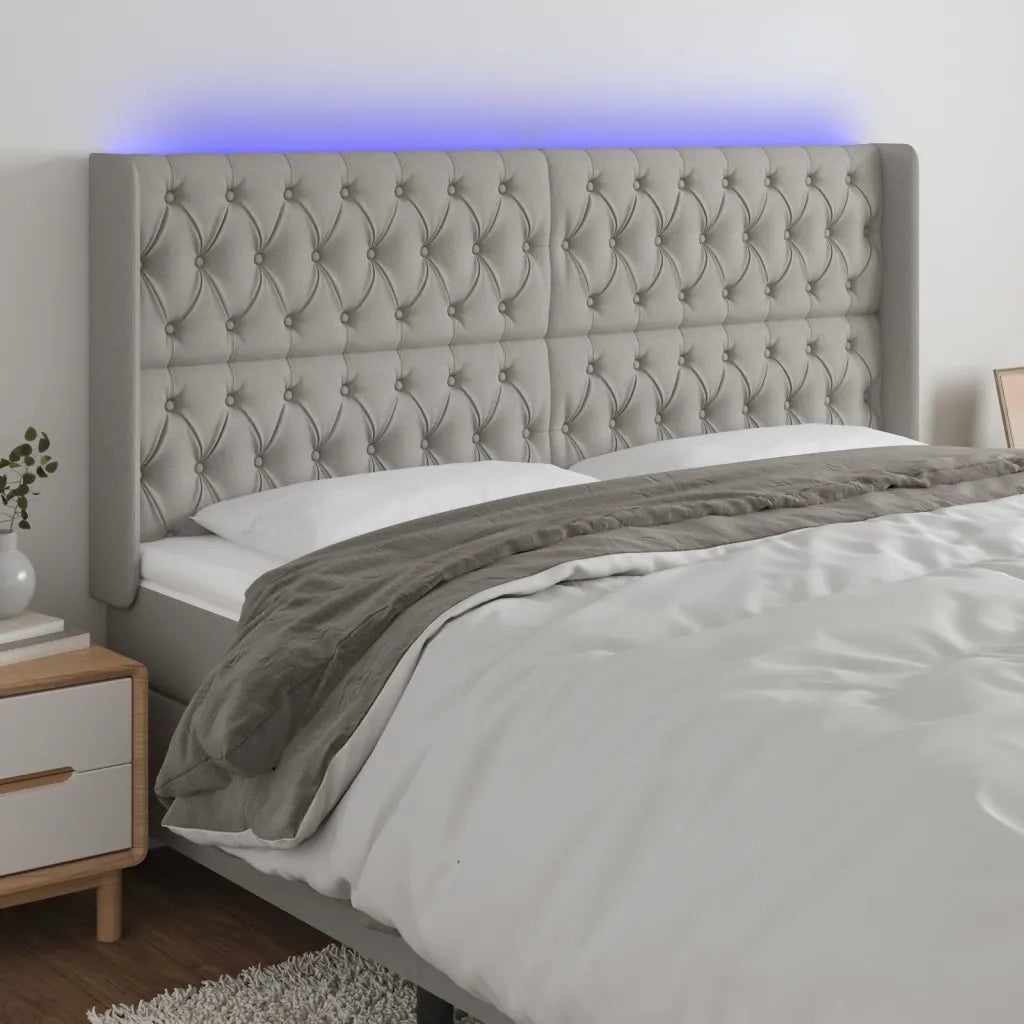 Testiera | Testata a LED Grigio Chiaro 203x16x118/128 cm in Tessuto