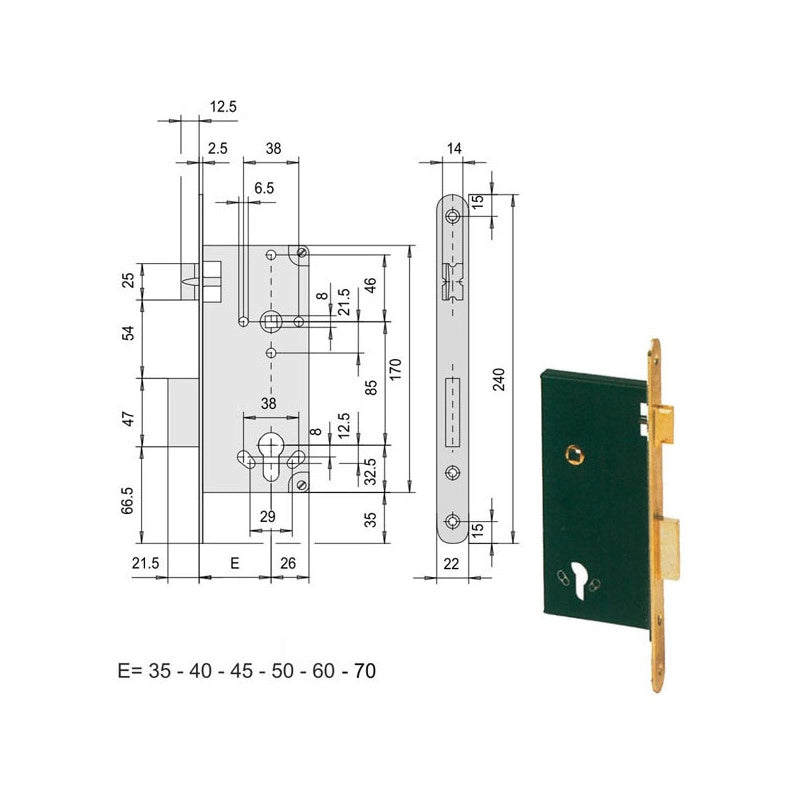 Serratura Infilare Legno 5C631-40-0 Cisa