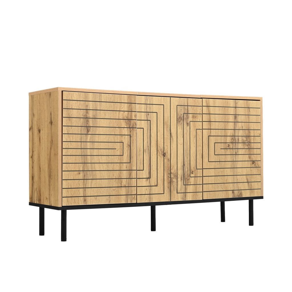 Credenza 120¡Á35¡Á68 cm con 3 ante push-open, motivo a onde, 6 vani, finitura effetto legno, portata fino a 50 kg