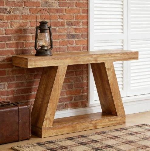 Tavolo consolle rustico con contenitore 140 cm in MDF naturale