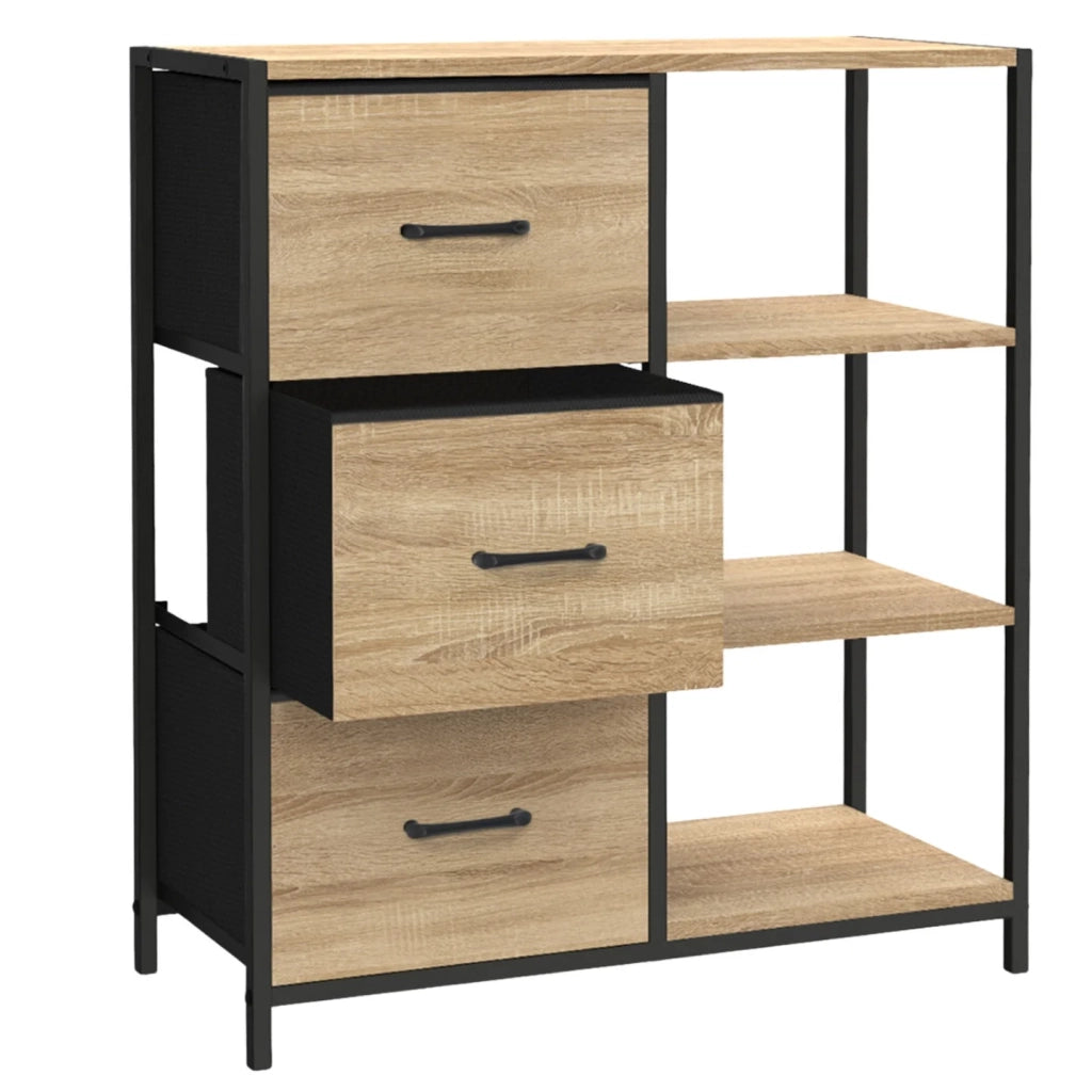 IDMarket - UTAH Aparador de 3 cajones con estantes, diseño industrial, 70 cm