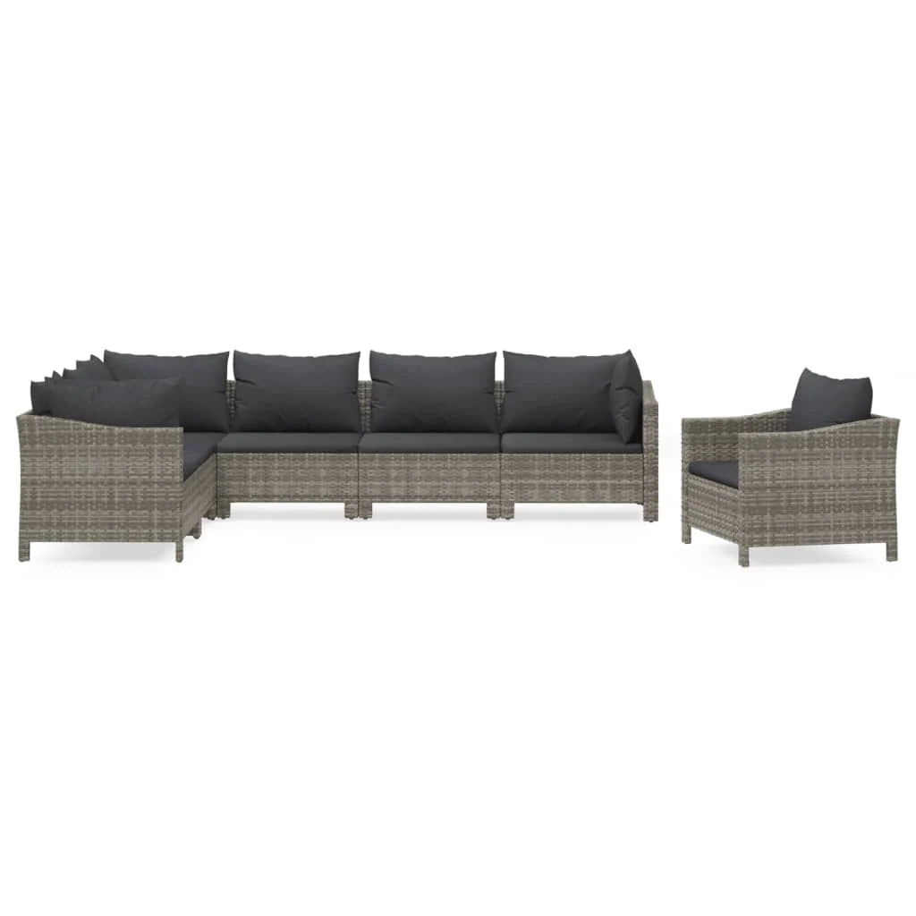 Set di mobili da giardino mobili da esterno 7 pezzi con cuscini resina intrecciata grigia 02_0017210