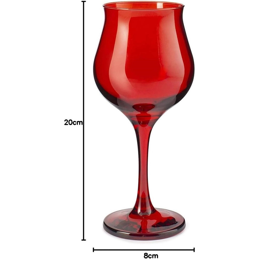 Trade Shop - Set 6 Calici Vino Rosso 37 cl Forma Tulipano Vetro Rosso Festivo Per Brindisi Natale -