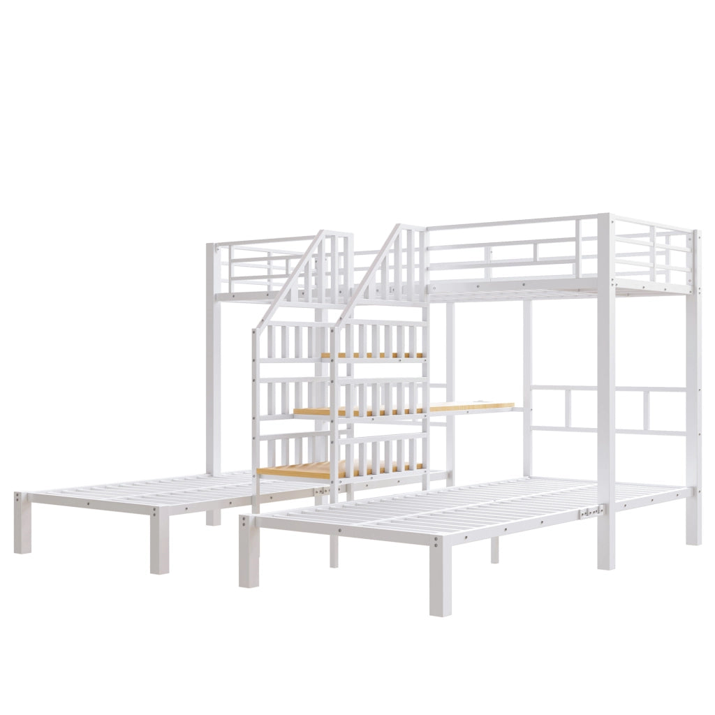 Letto a castello 90x200 cm con LED; scrivania e scala con contenitore in metallo e MDF