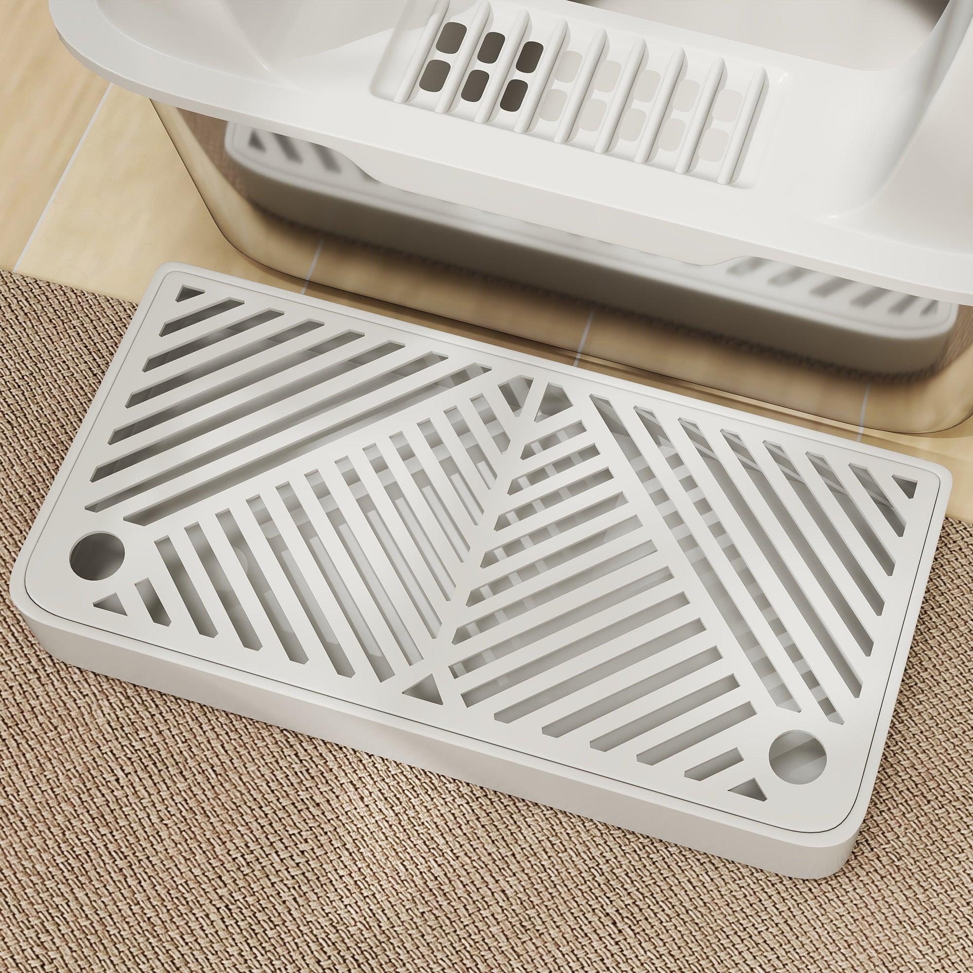 Lettiera per Gatti con Gradino 60,2x40,6x29 cm in Acciaio Inox e ABS Grigio Chiaro