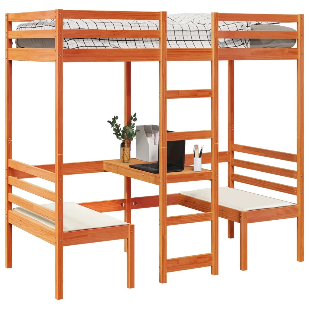 Giroletto Soppalco Scrivania e Sedie Marrone Cera 75x190cm Pino 3308564