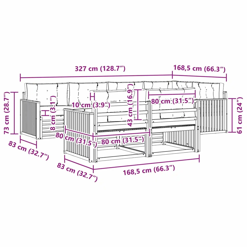 Set di divani da esterno con cuscino 7 pcs Naturale e Crema 3373615