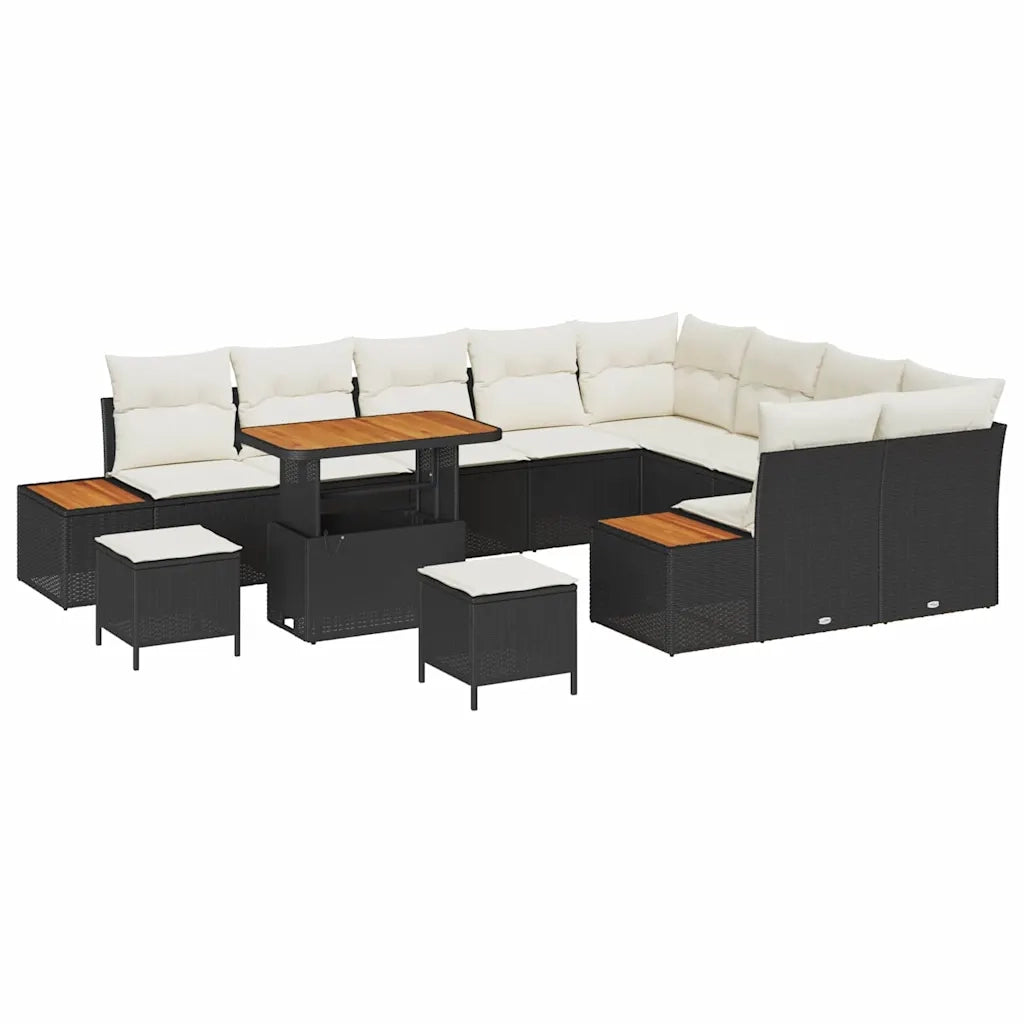 Set Divano da Giardino con cuscino 12 pcs Nero Poly Rattan 3364905