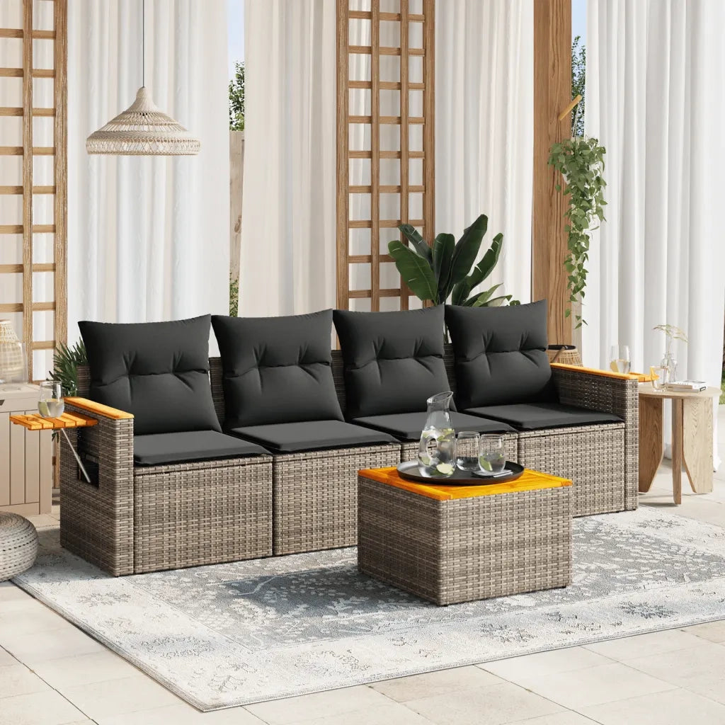Set Divano da Giardino 5 pz con Cuscini Grigio in Polyrattan 3259022