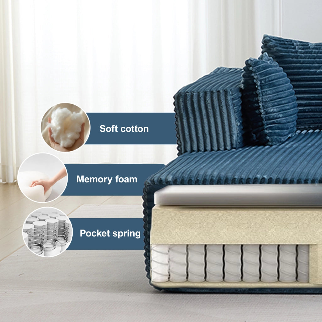 Divano angolare letto con chaise longue ¨C zephmum ¨C tessuto velluto blu