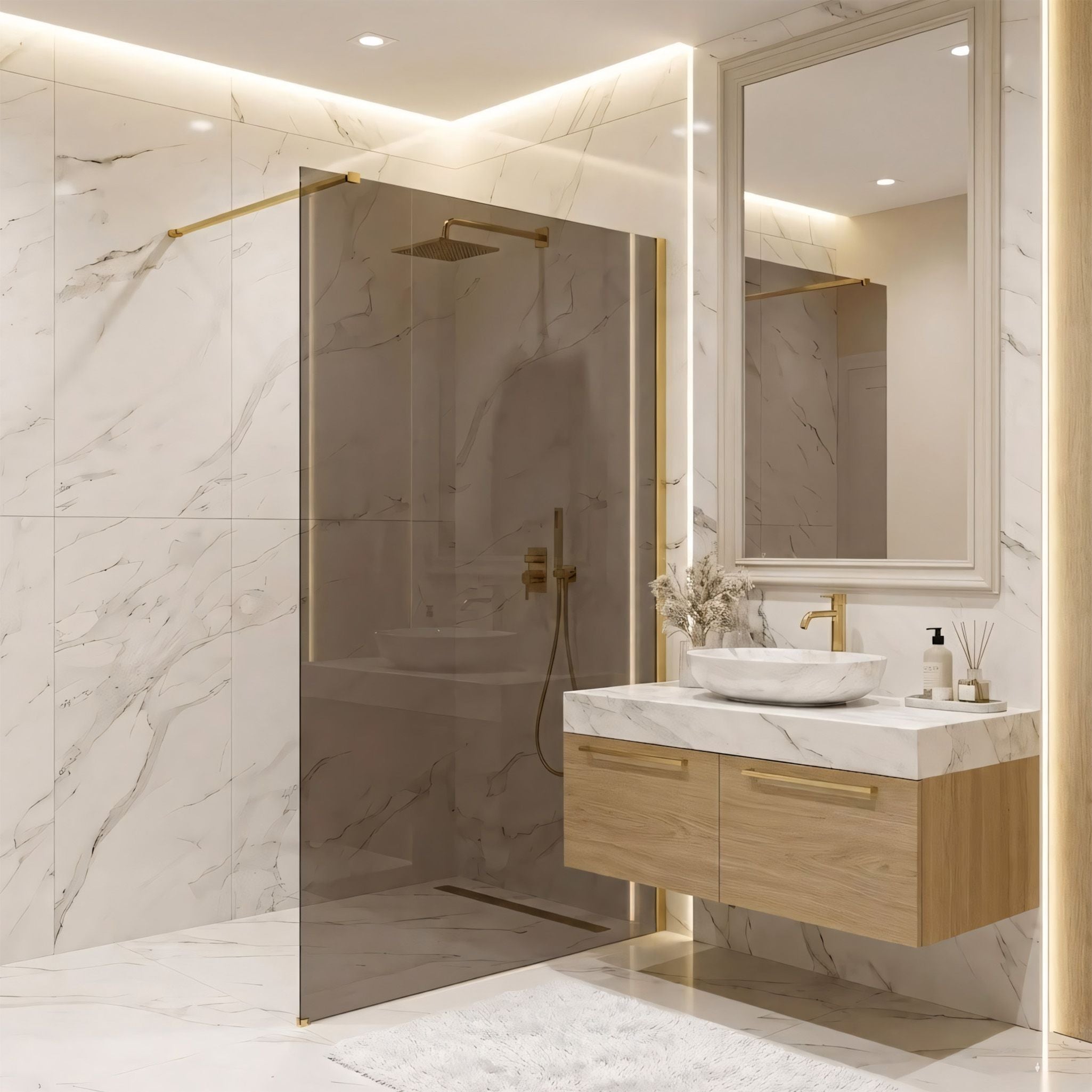 Parete Doccia Rea Flexi Brown / Brush Gold 90