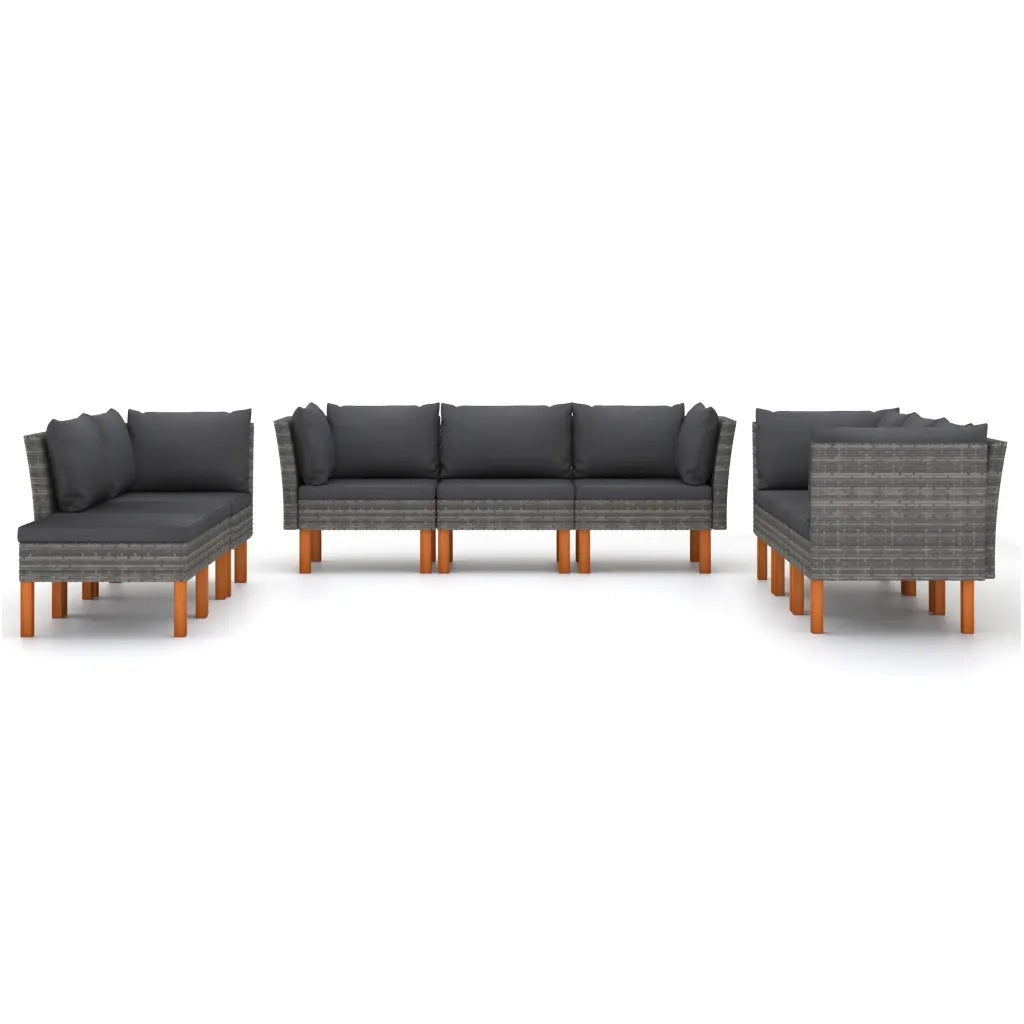 Set Divani da Giardino 9 pz con Cuscini in Polyrattan Grigio 3059726