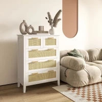 Cassettiera 5 Cassetti con Maniglie in Legno Massiccio, Guide Metalliche, per Ufficio, Salotto, Camera da Letto, 77 x 37 x 104 cm, Bianco