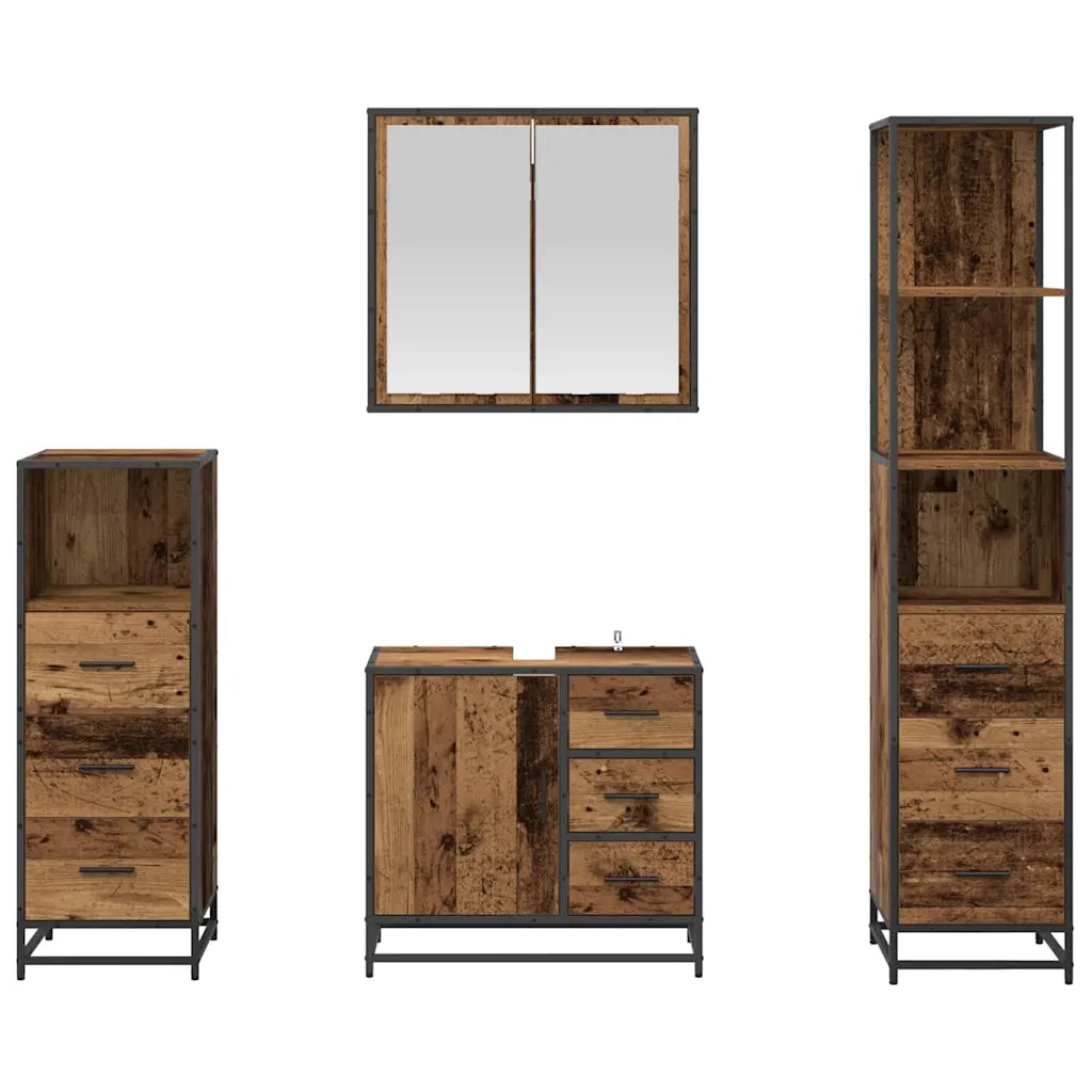 Set di mobili per il bagno con cassetto 4 pcs Legno vecchio