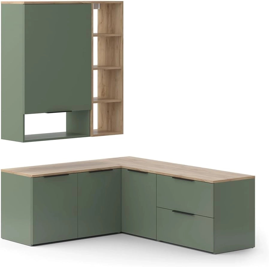 Parete attrezzata soggiorno Wido, Verde, 5 parti