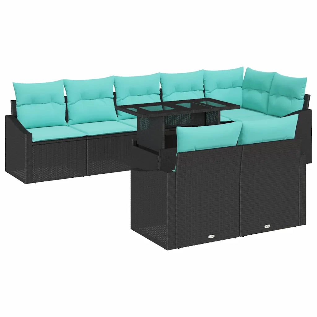 Set Divano da Giardino con cuscino 9 pcs Nero e Blu polyrattan 3349032