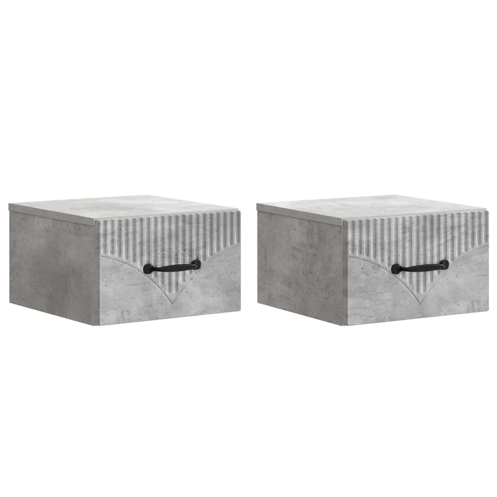 Mobiletto da notte a muro con cassetto 2 pcs Grigio Cemento