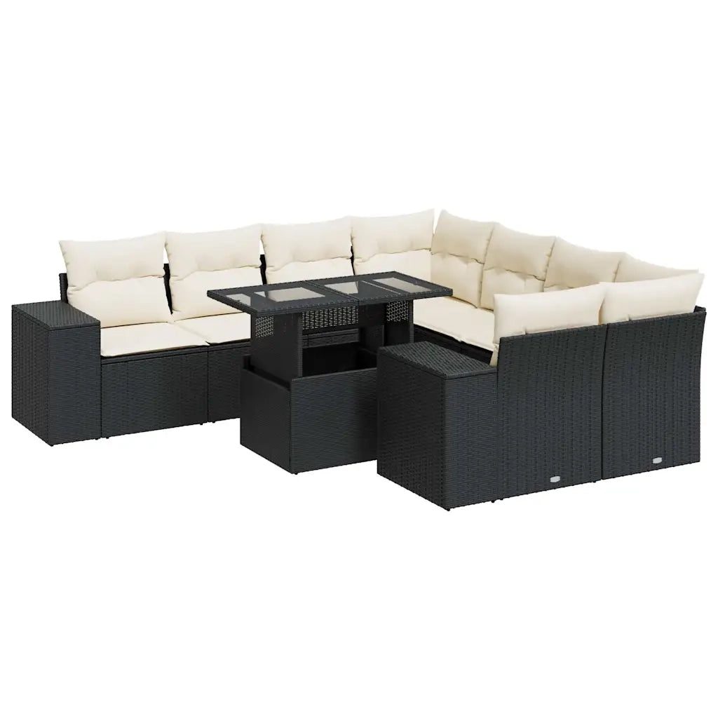 Set Divani da Giardino 9 pz con Cuscini Nero in Polyrattan 3326767
