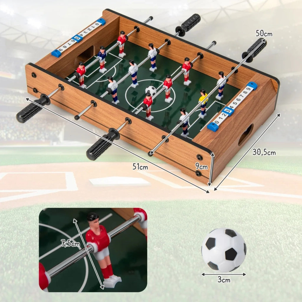 Tavolo da calcio balilla mini 2 giocatori in MDF, marrone, compatto, resistente e facile da montare per casa