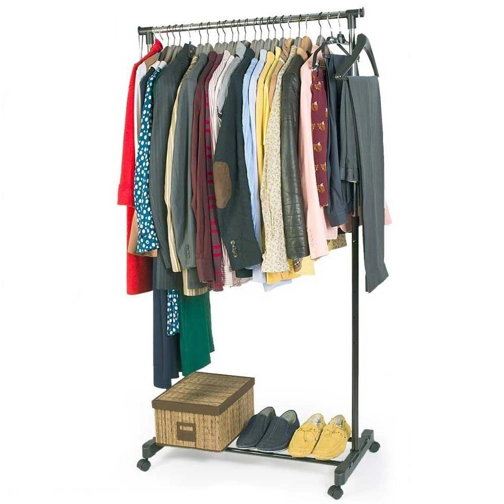 Trade Shop - Stand Appendiabiti In Metallo Altezza Regolabile Con Ripiano Ruote Camera Letto -
