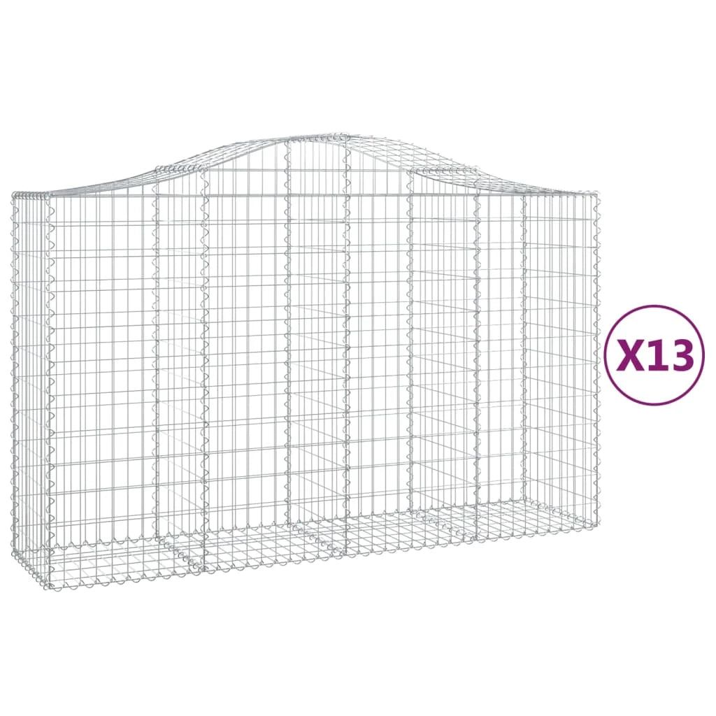 Cestini gabbioni recinzione a gabbia muro di contenimento ad arco 13 pezzi 200 x 50 x 120/140 cm ferro zincato argento 02_0040370