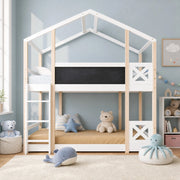 Letto a soppalco per bambini 90x200 cm con scala, 2 reti a doghe, bianco