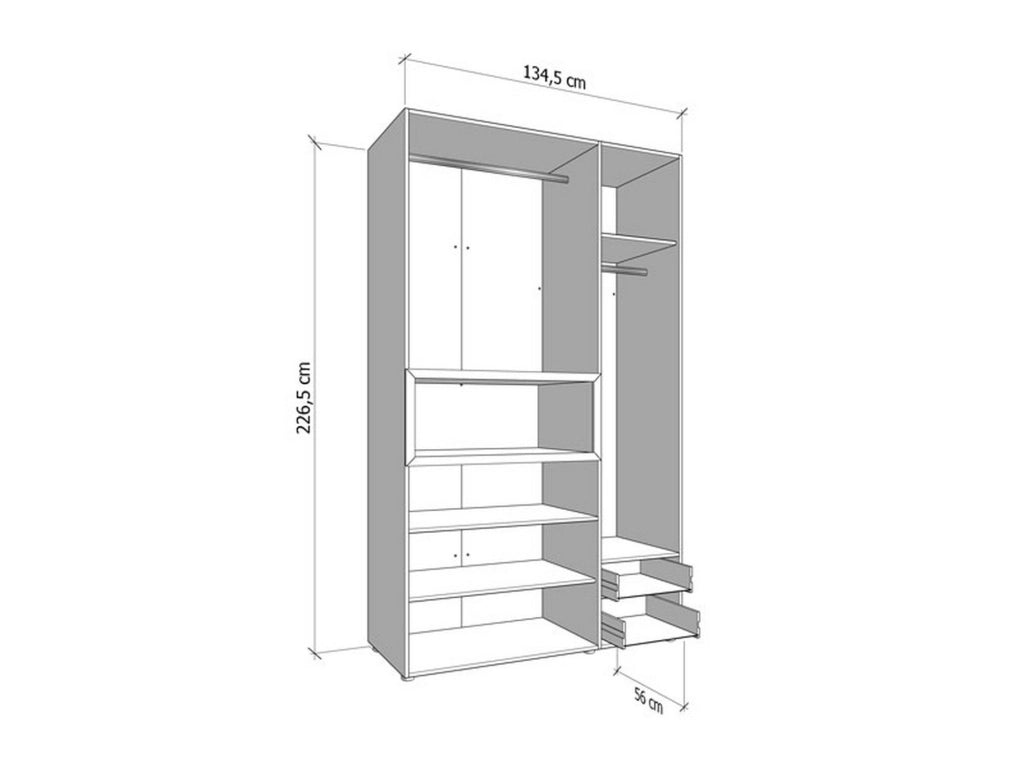 Armadio Camera da Letto Pianezze, Guardaroba 3 Ante Appendiabiti, 134.5x56 cm Beige