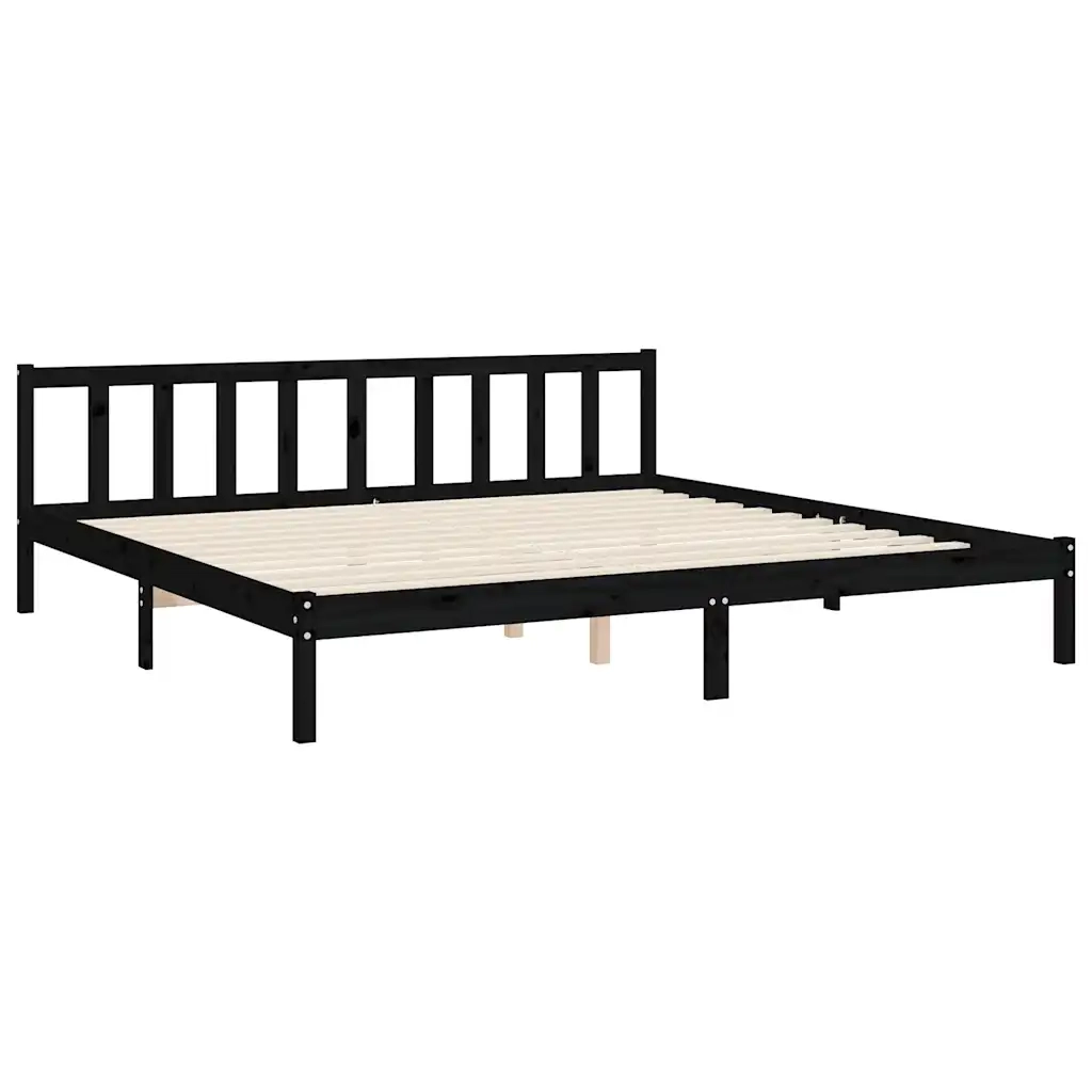 Giroletto con Testiera Nero 200x200 cm in Legno Massello 3193425
