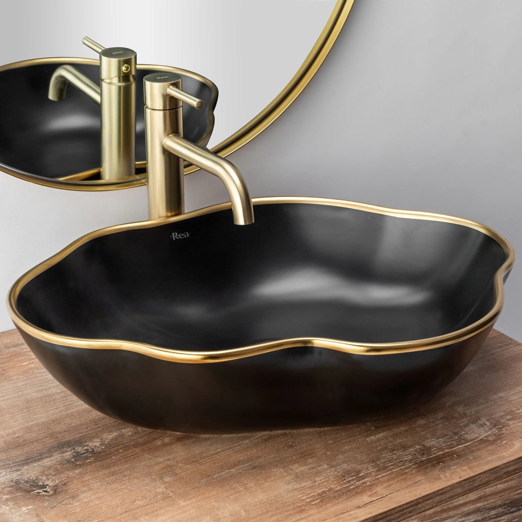 Rubinetto Da Lavabo Rea Lungo Brush Gold High