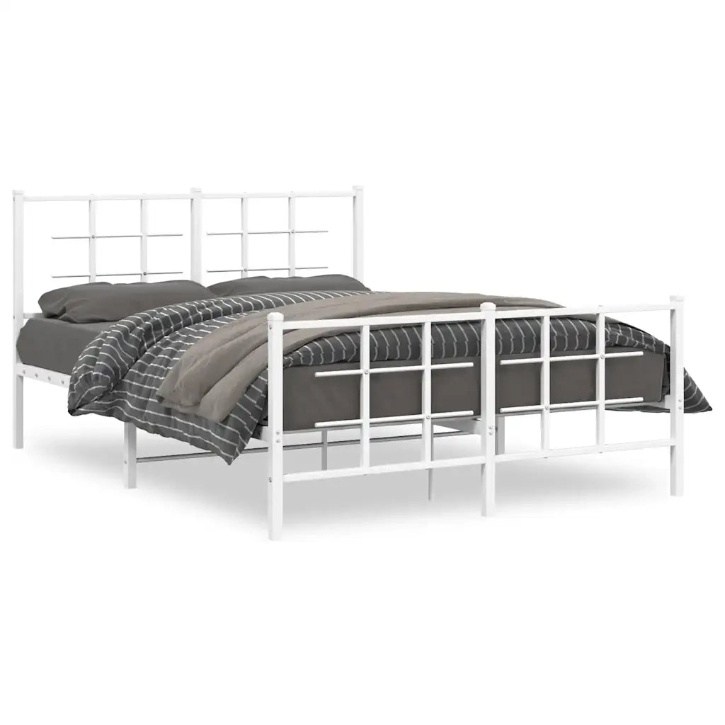 Giroletto con Testiera e Pediera-Struttura Letto Metallo Bianco 135x190 cm 757701