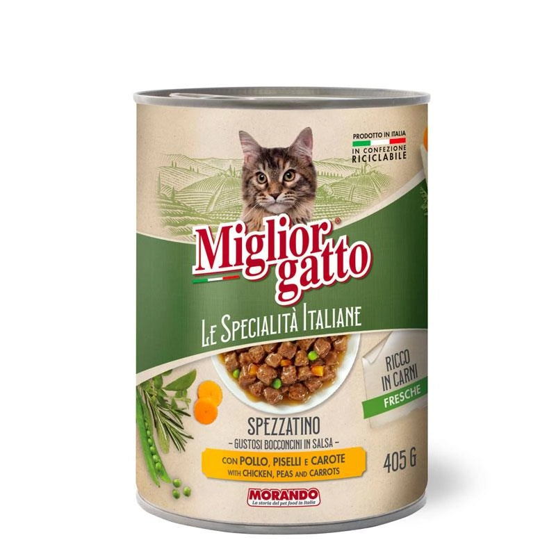 MIGLIOR GATTO SPECIALITÀ ITALIANE BOCCONCINI DI SPEZZATINO CON POLLO PISELLI E CAROTE 405 GR