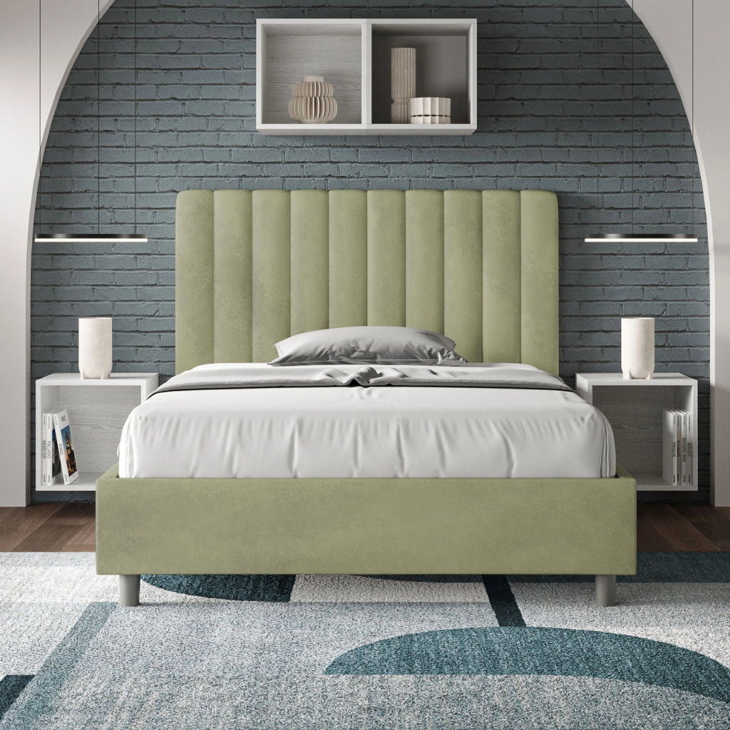 BS COM Letto una piazza e mezza contenitore imbottito 120x210 microfibra tè verde