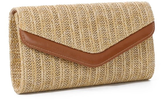 Borsa a Tracolla per Donna con Catena con Stro e Raffia per Estate, Tela a Maglia con Cinturino per Festa, Matrimonio e Spiaggia