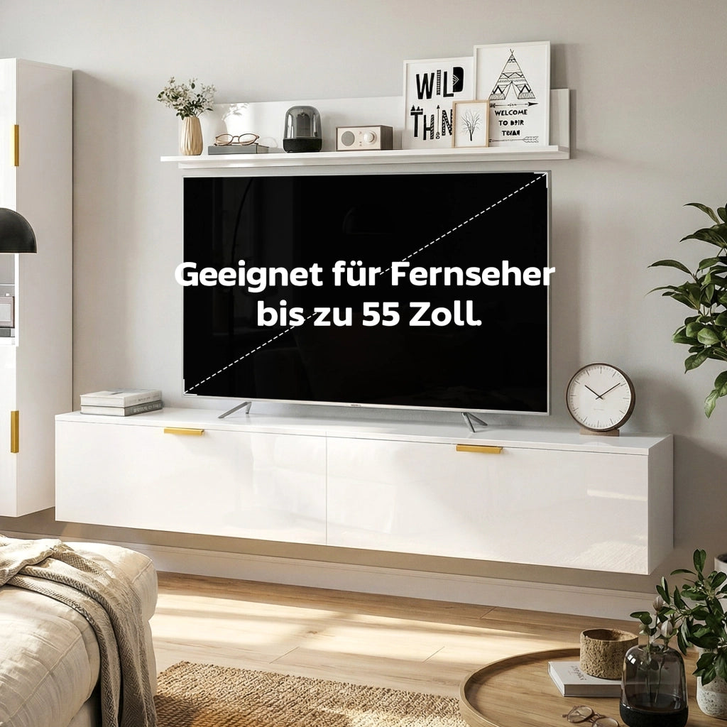 Mobile TV sospeso a parete con ante ribaltabili ¨C Xylo ¨C 180 cm bianco lucido