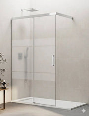 Porta doccia scorrevole 1+1 THALASSA (BASIC) walk-in 120 cm Profilo Cromo vetro serigrafato