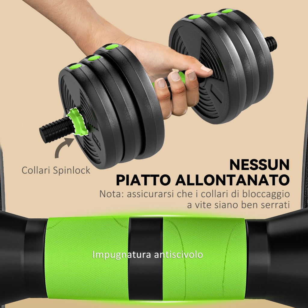 Set Bilanciere con Pesi 3 in 1 da 16 Dischi 140x20x20 cm con Impugnatura Antiscivolo Verde