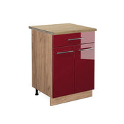 Mobiletto base per cucina Fame-Line Bordeaux lucido/Rovere dorato 60 cm con cassetto, PL Rovere Vicco