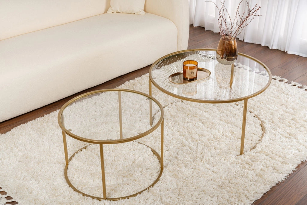 Telti, Tavolino da Salotto Piano in Vetro Temperato, 80x80x43h cm oro