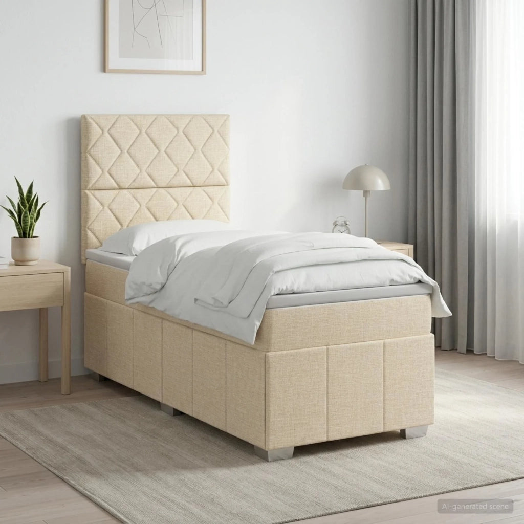 Letto Box Spring LED con Materasso Crema 80 x 200 cm Tessuto 3455484