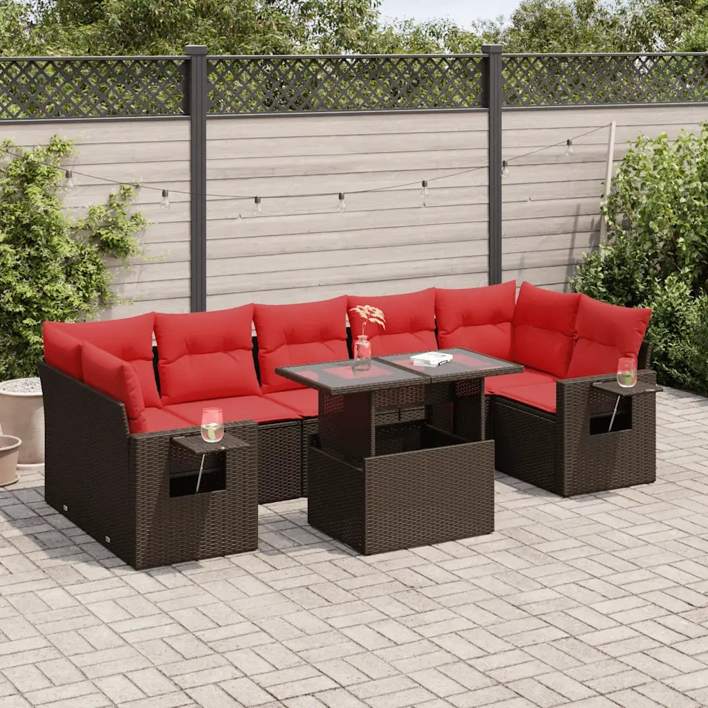 Set Divano da Giardino 8pz con Cuscini Marrone Polyrattan Acacia 3326445