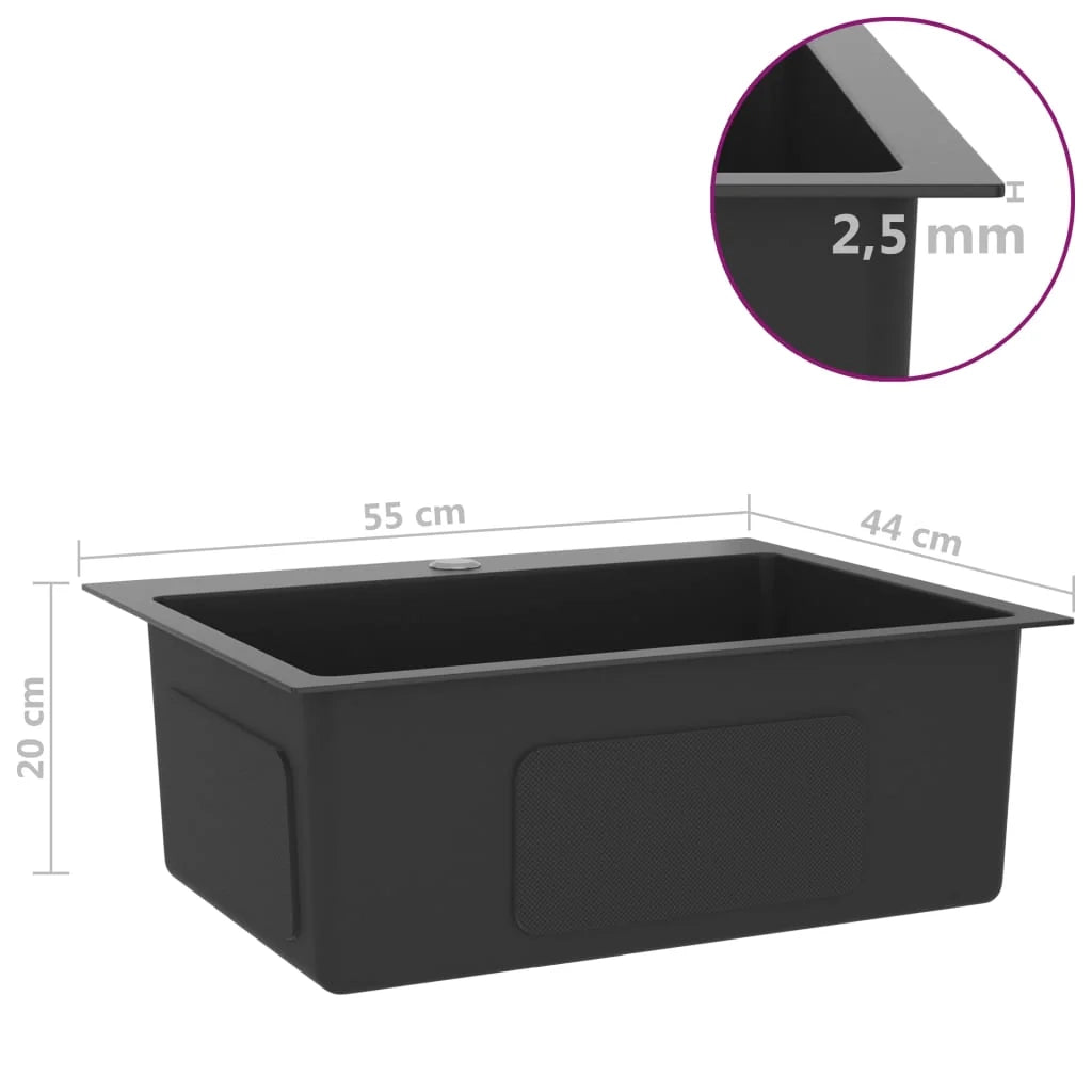Lavello da cucina fatto a mano 55 x 44 cm acciaio inox nero 02_0002462