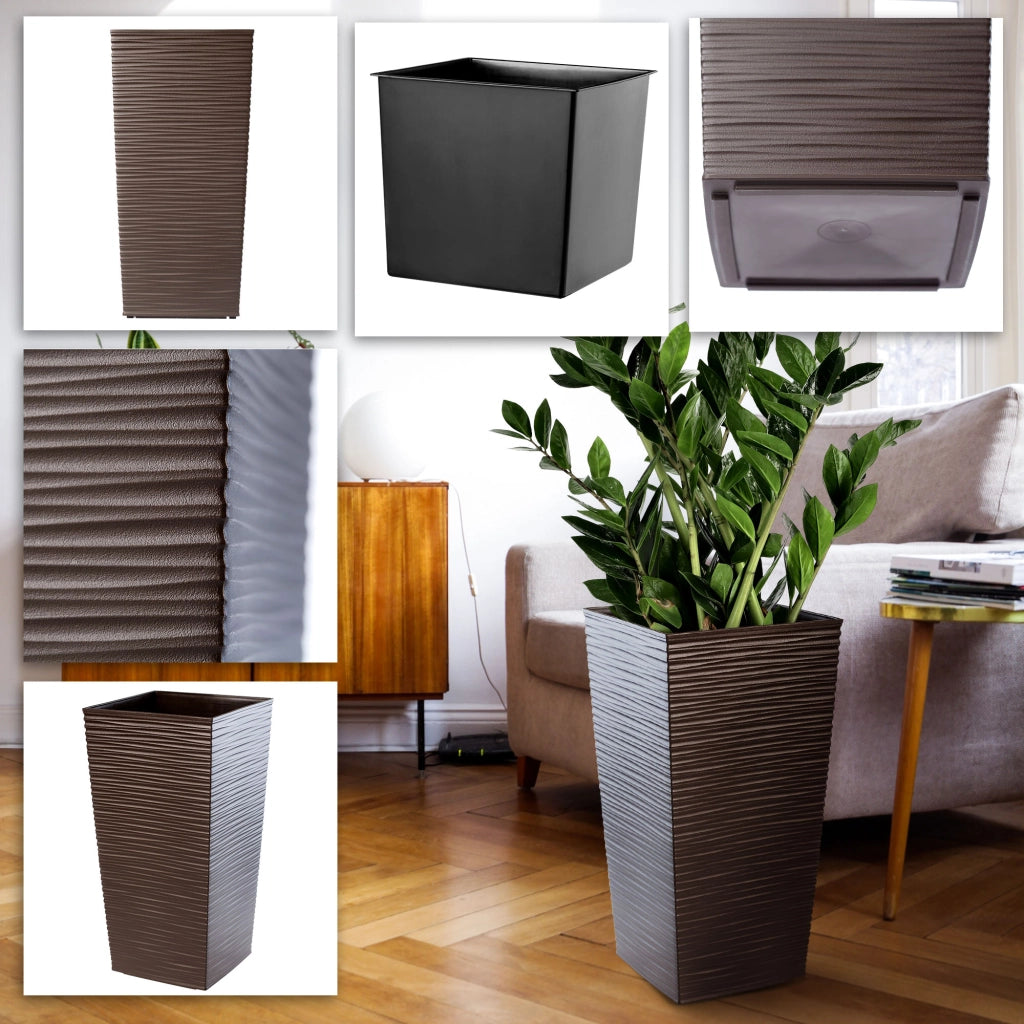 Set di 3 vasi da fiori KADAX, vasi da giardino + inserto, alti e grandi, color moka, 37+47+57 cm